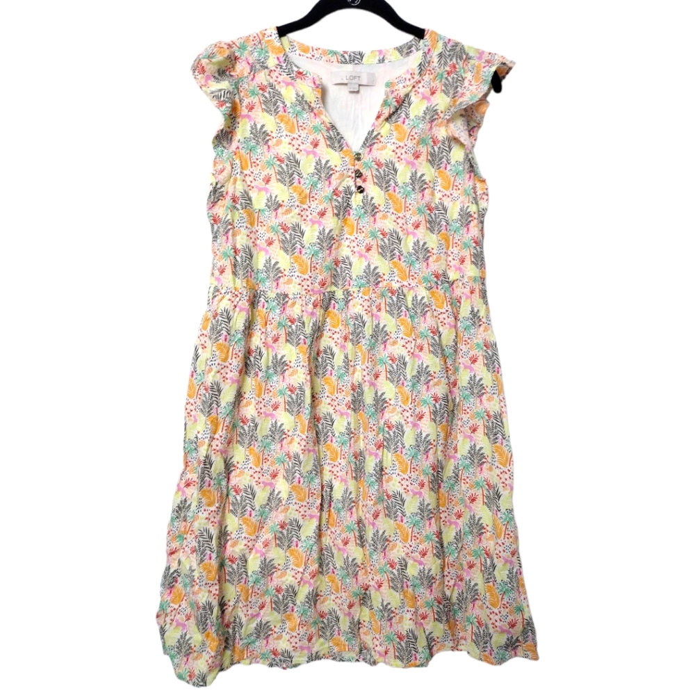 Loft Paradise Ruffle Button Dress Size Small Tall